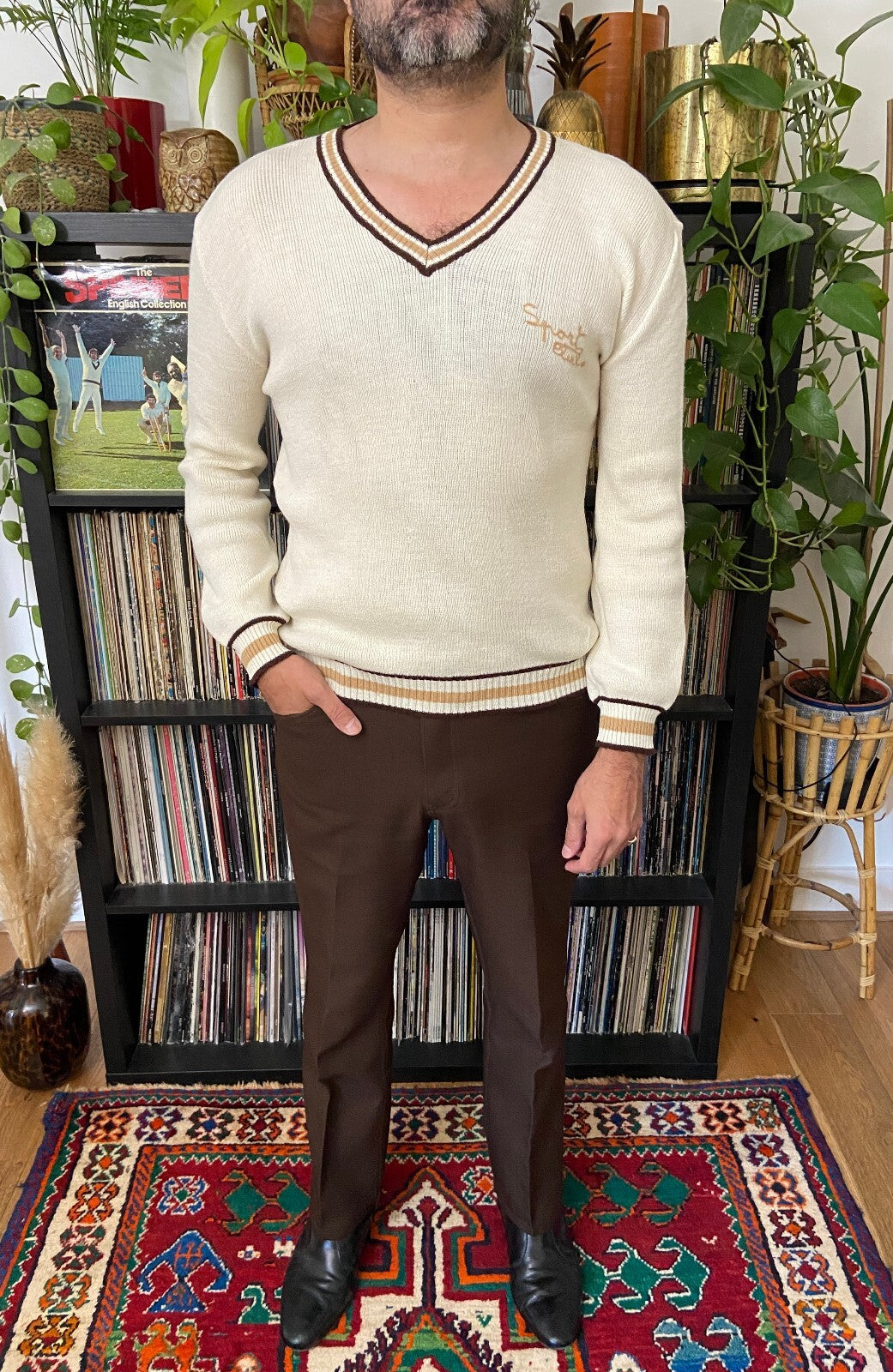 Vintage 1970s Italian V-Neck Sports Jumper