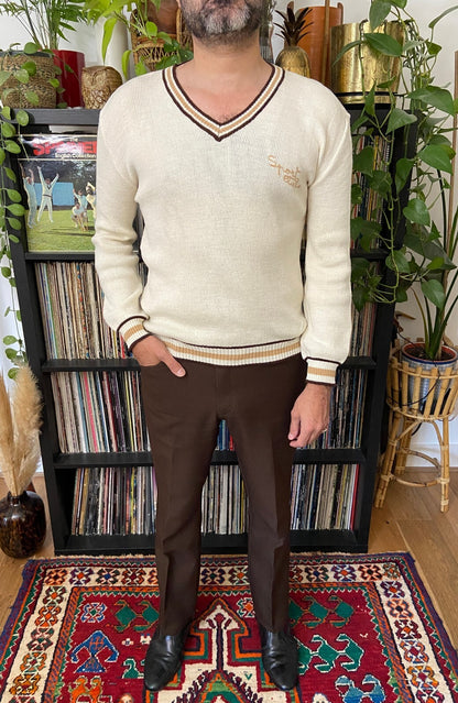 Vintage 1970s Italian V-Neck Sports Jumper