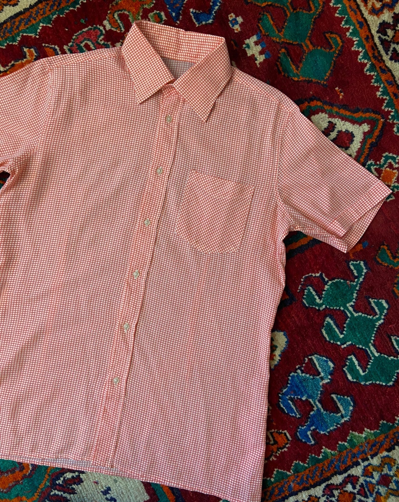 Vintage 1970s Red & White Fine Check Shirt