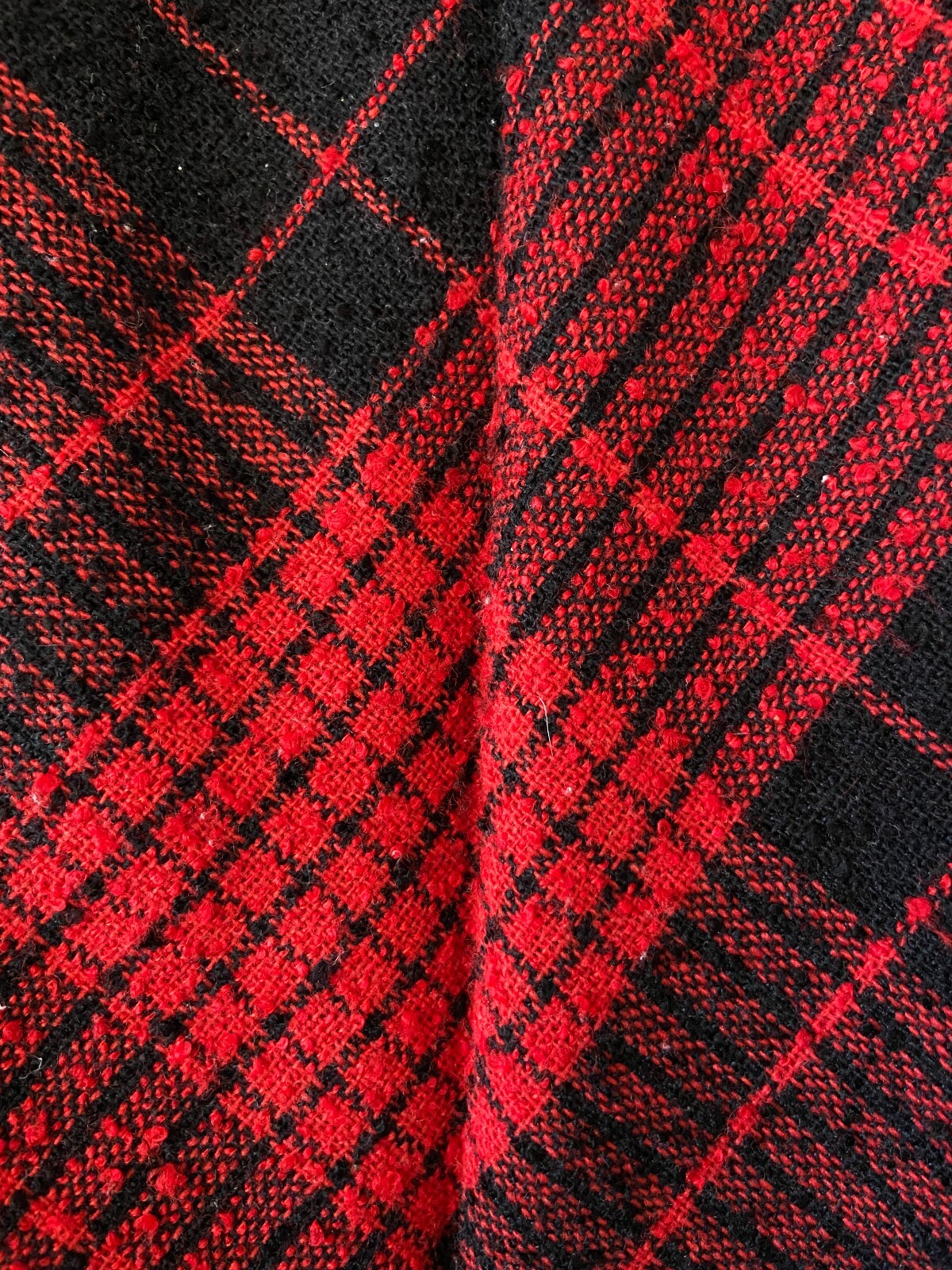 Vintage 1970s Black & Red Check Pleated Skirt