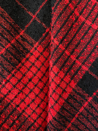 Vintage 1970s Black & Red Check Pleated Skirt