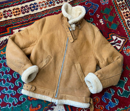 Vintage Tan Sheepskin Bomber Jacket