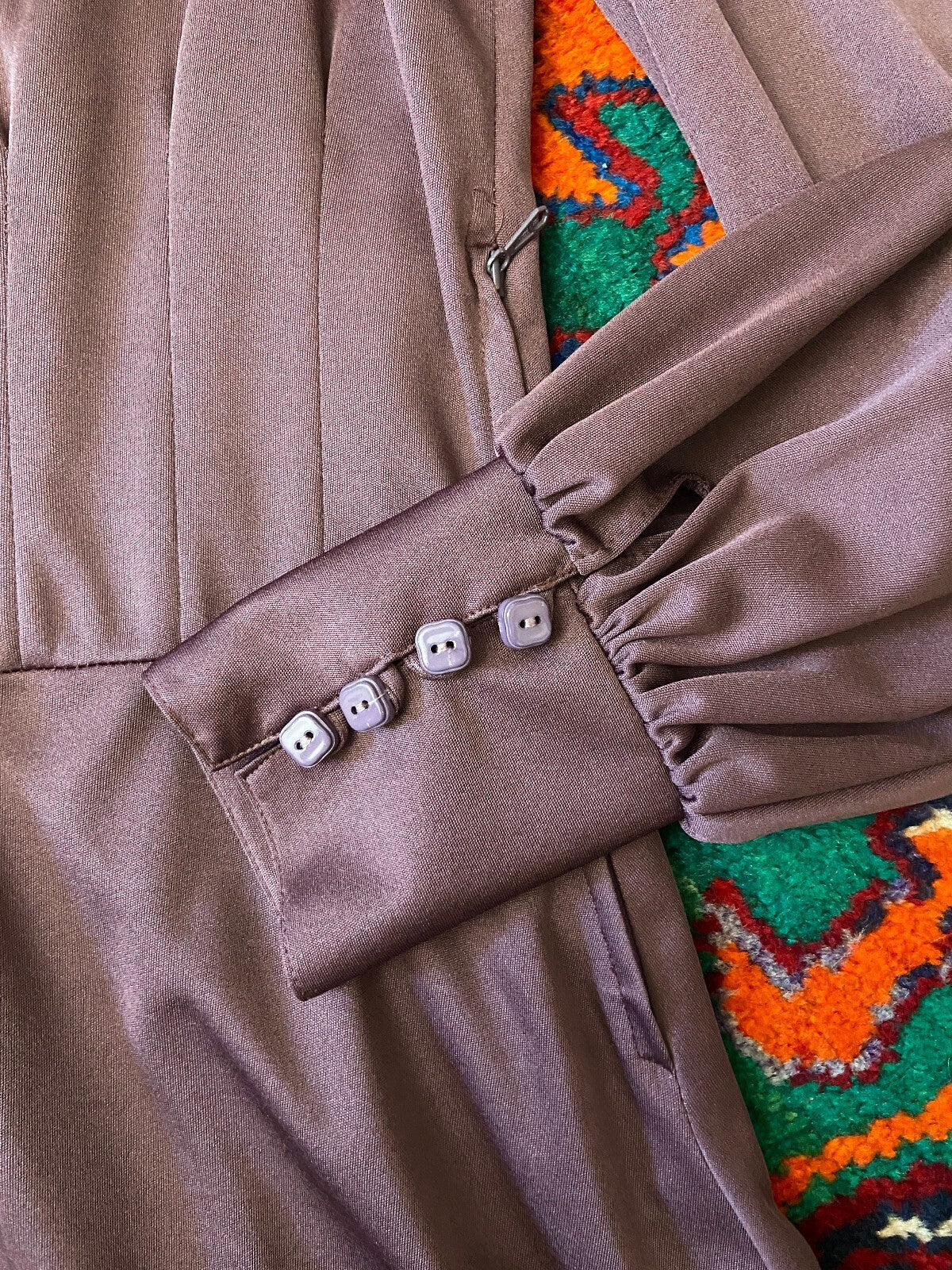 Vintage 1970s Mauve Dagger Collar Dress