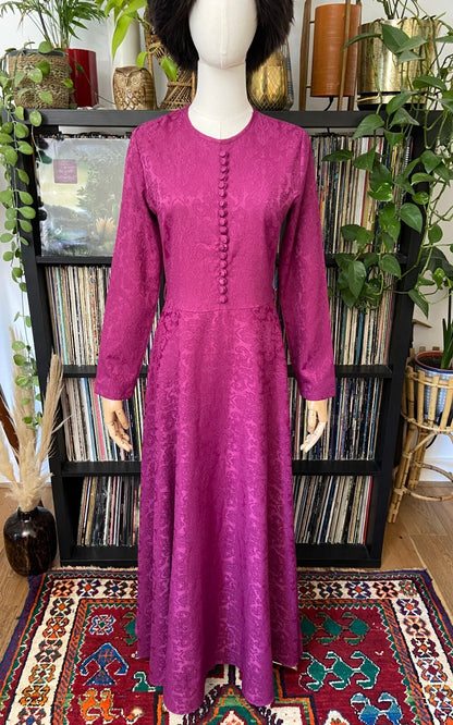 Vintage Magenta Jacquard Maxi Dress