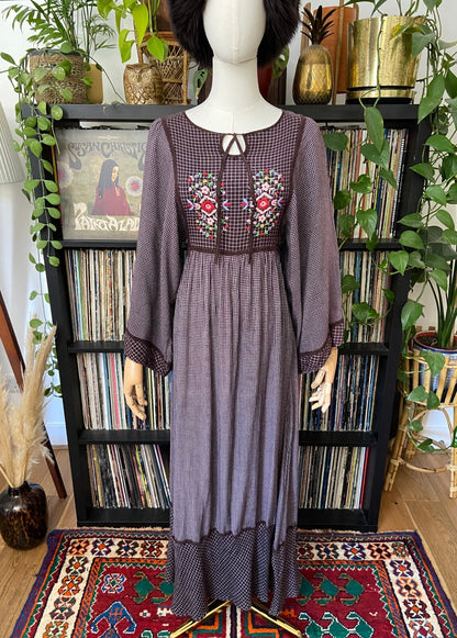 Vintage 1970s Bohemian Embroidered Maxi Dress