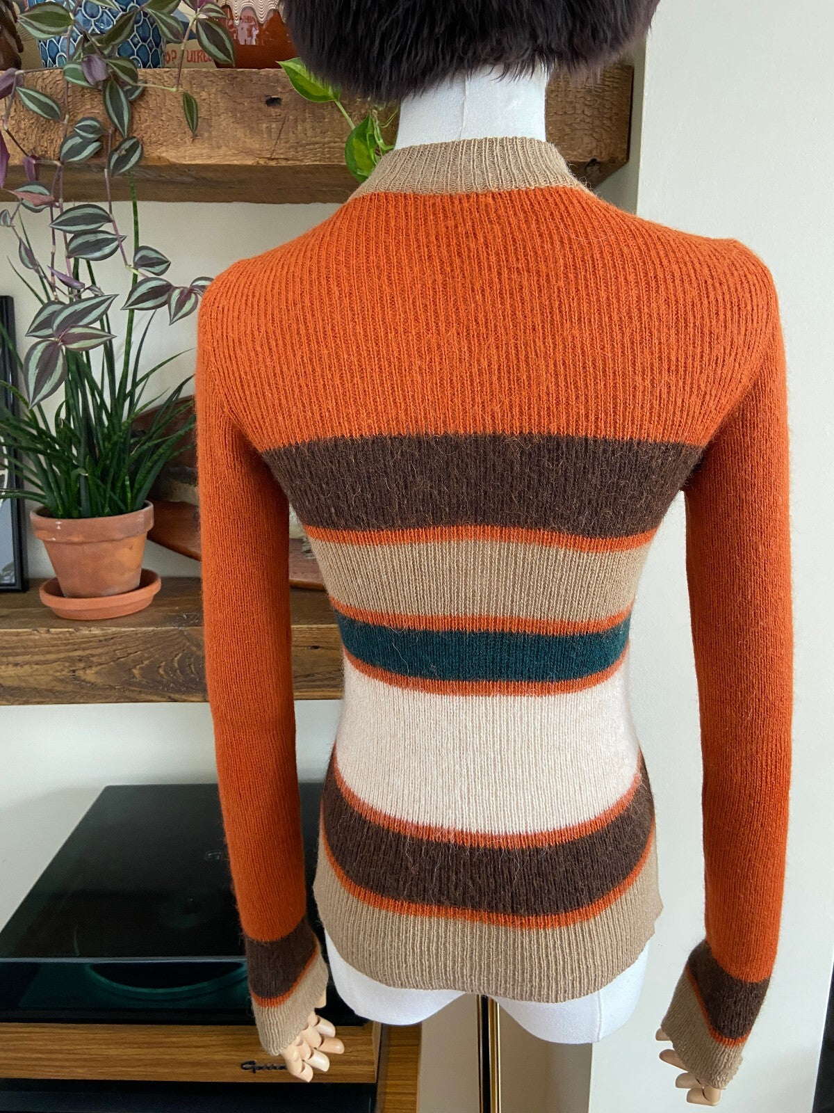 Vintage 1970s Rust Striped Ribbed Jumper