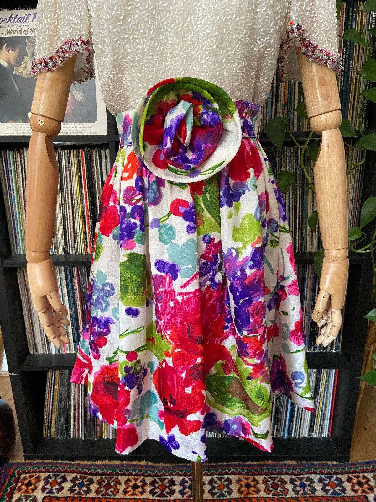 Vintage 1960s Beaded Floral Cocktail Dress