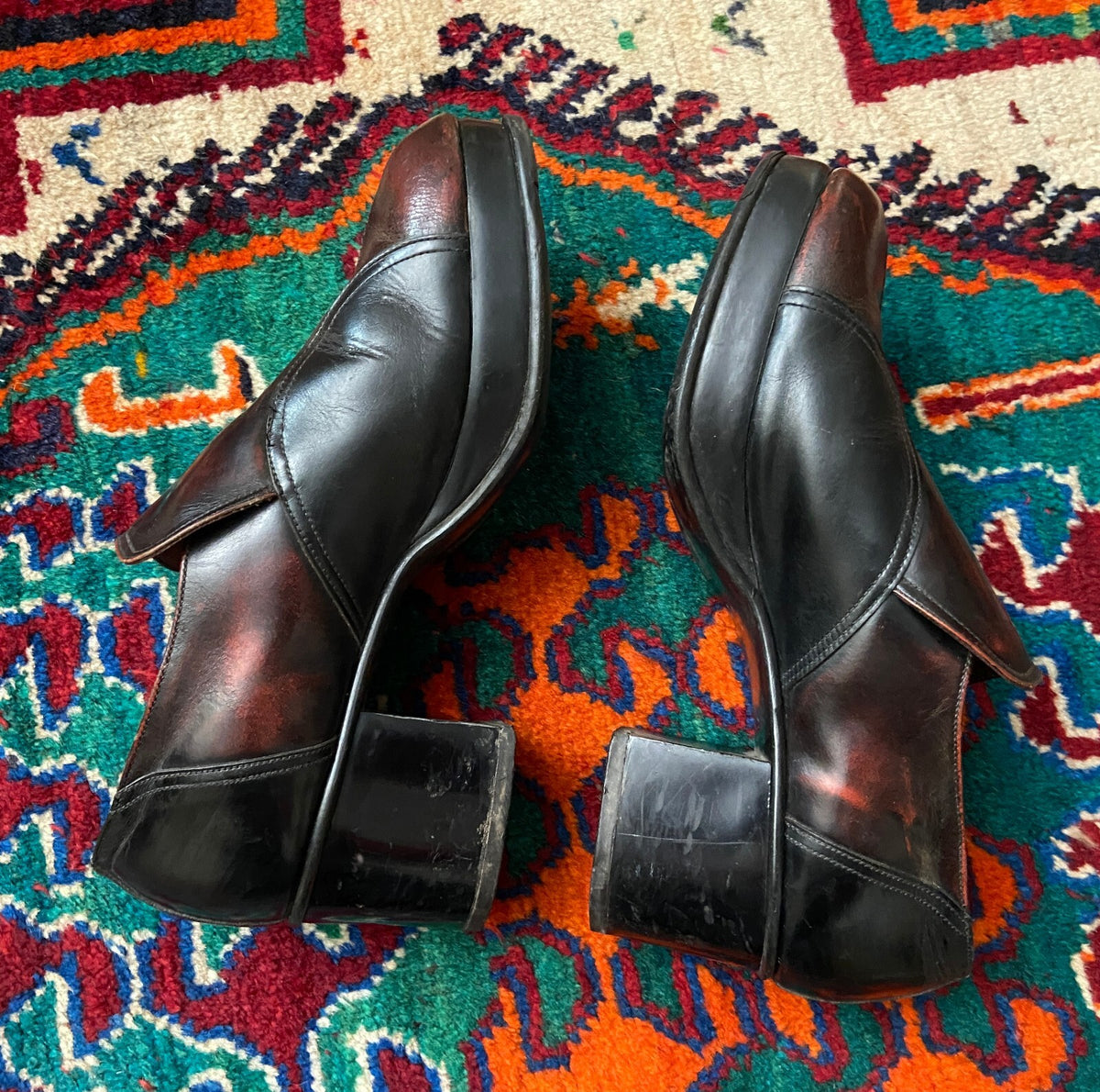 Vintage 1970s Burgundy Glam Rock Platform Loafers UK 9