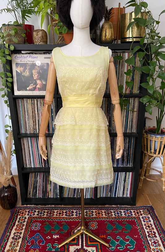 Vintage 1960s Pale Lemon Tiered Party Dress