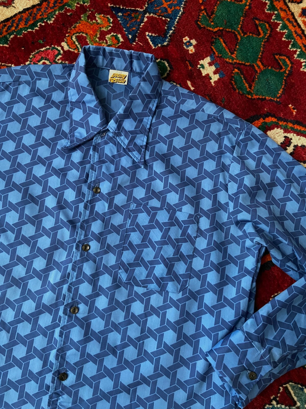 Vintage 1970s Geometric Print Dagger Collar Shirt