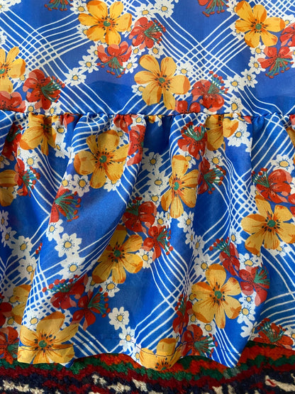 Vintage 1970s Blue Floral Print Maxi Dress