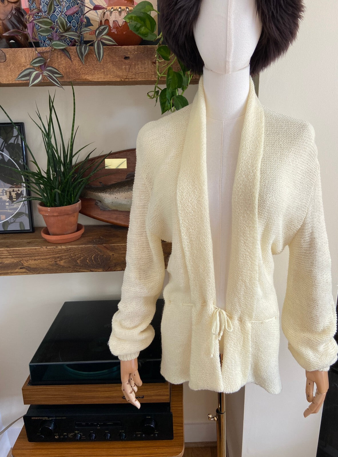 Vintage 1970s Cream Wool Knitted Bed Jacket