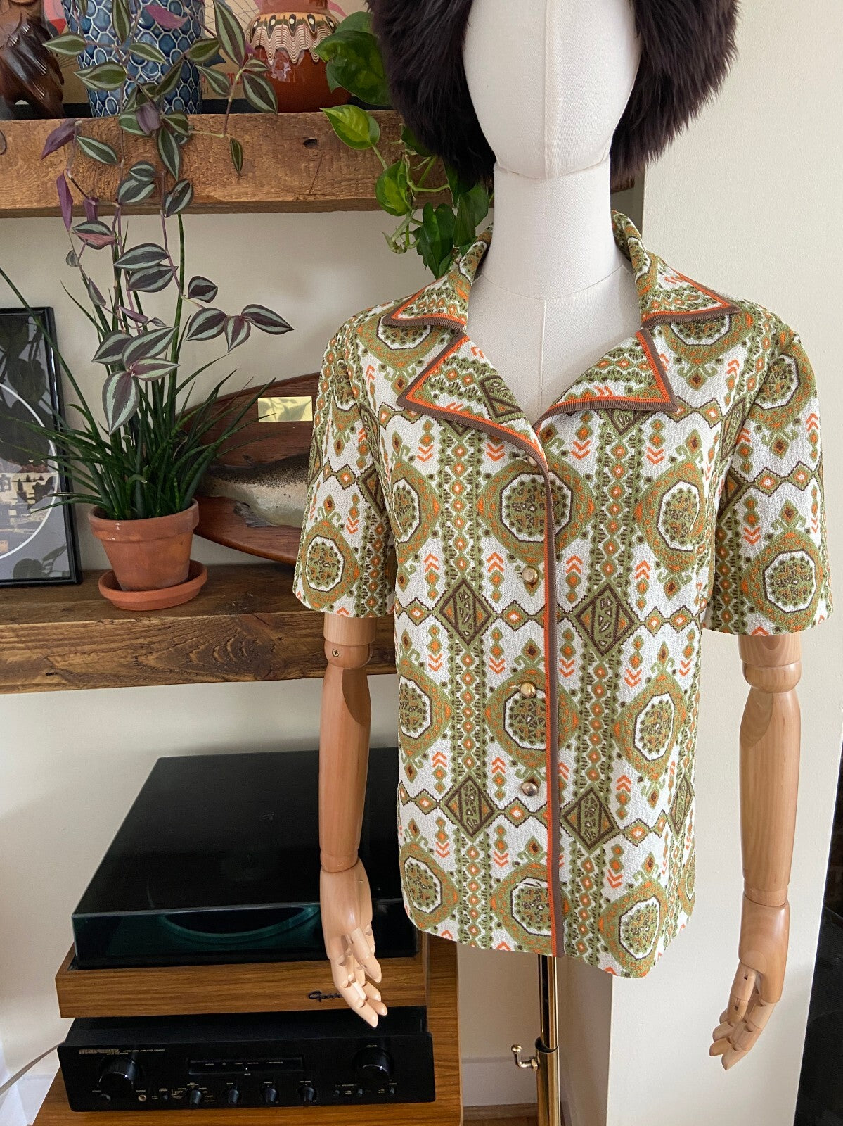 Vintage 1970s Short Sleeve Mosaic Print Shirt