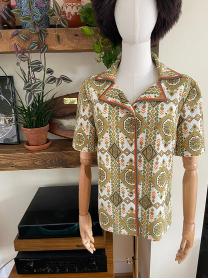 Vintage 1970s Short Sleeve Mosaic Print Shirt