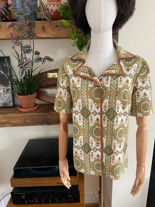 Vintage 1970s Short Sleeve Mosaic Print Shirt
