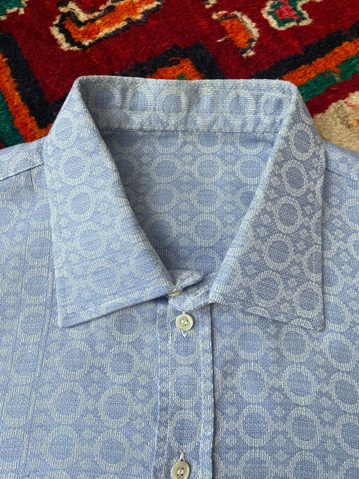 Vintage 1970s Pale Blue Woven Pattern Shirt
