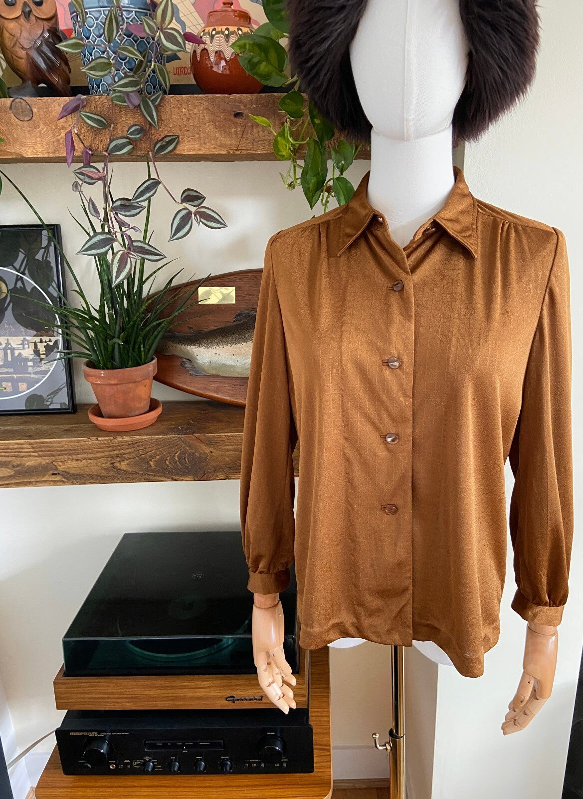 Vintage 1970s Bronze Brown Jersey Shirt