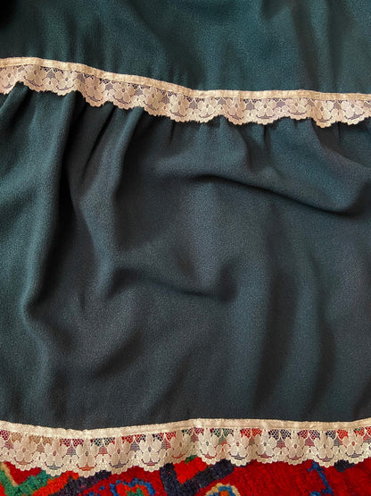Vintage 1970s Dark Green Lace Trim Prairie Dress