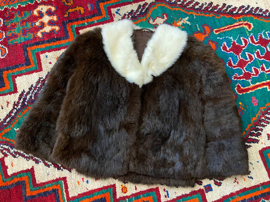 Vintage 1950s Brown & Cream Fur Cape
