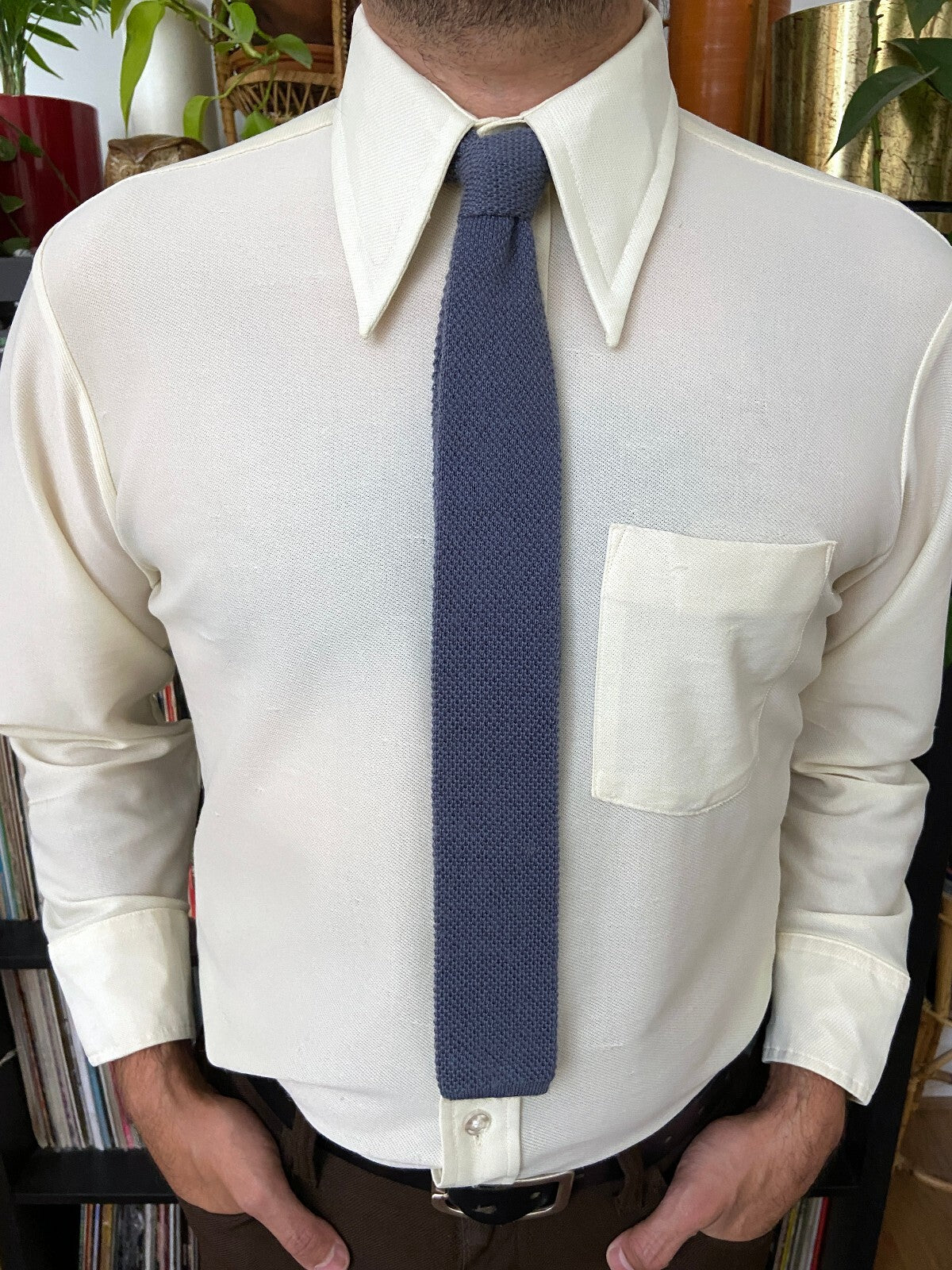Vintage 1970s Pigeon Blue Wool Tie