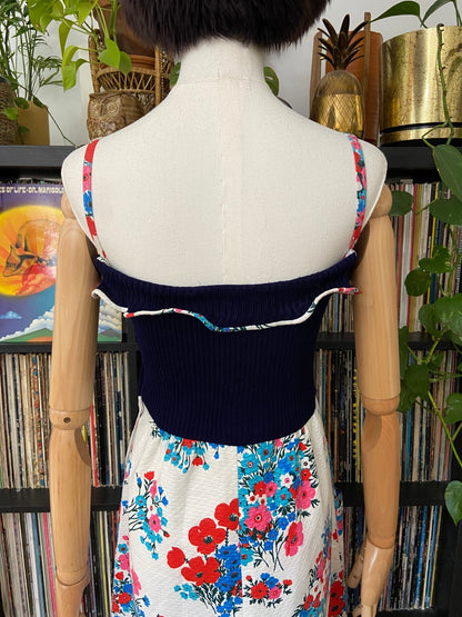Vintage 1970s Strappy Floral Maxi Dress