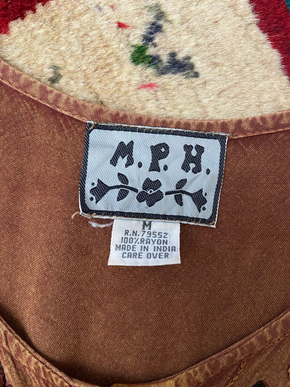 Vintage 1980s Brown Bohemian Hippie Dress
