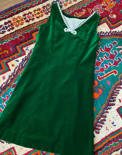 Vintage 1960s Green Velvet Shift Dress