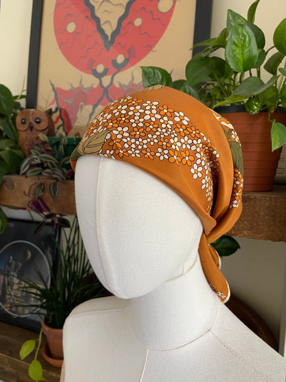 Vintage 1960s Brown Flower Power Scarf