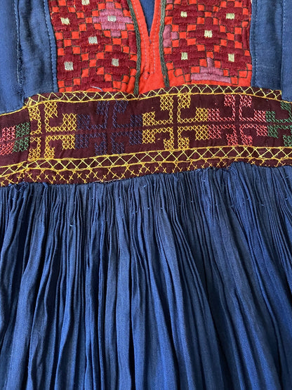 Vintage 1970s Blue Embroidered Afghan Dress
