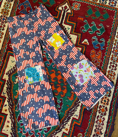Vintage 1970s Stars & Stripes Patchwork Flared Bellbottom Trousers W30