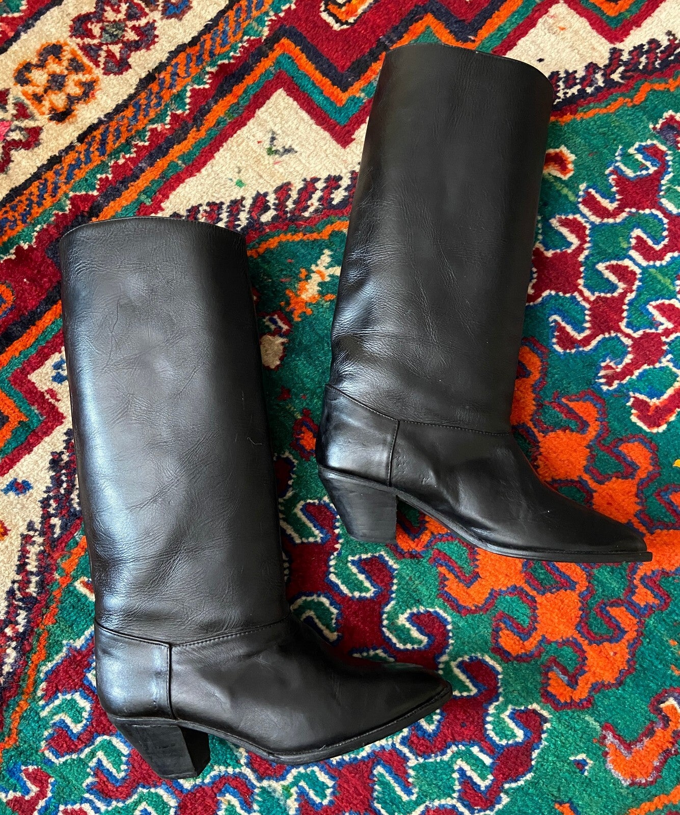Vintage 1980s Black Knee High Boots UK 7.5