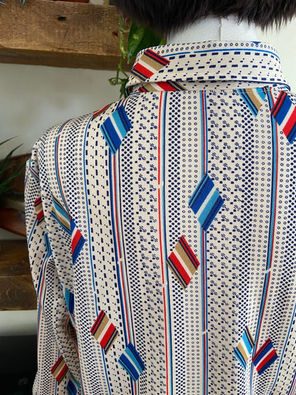 Vintage 1970s Geometric Print Dagger Collar Shirt