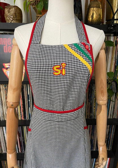 Vintage 1970s Black & White Houndstooth Apron Dress