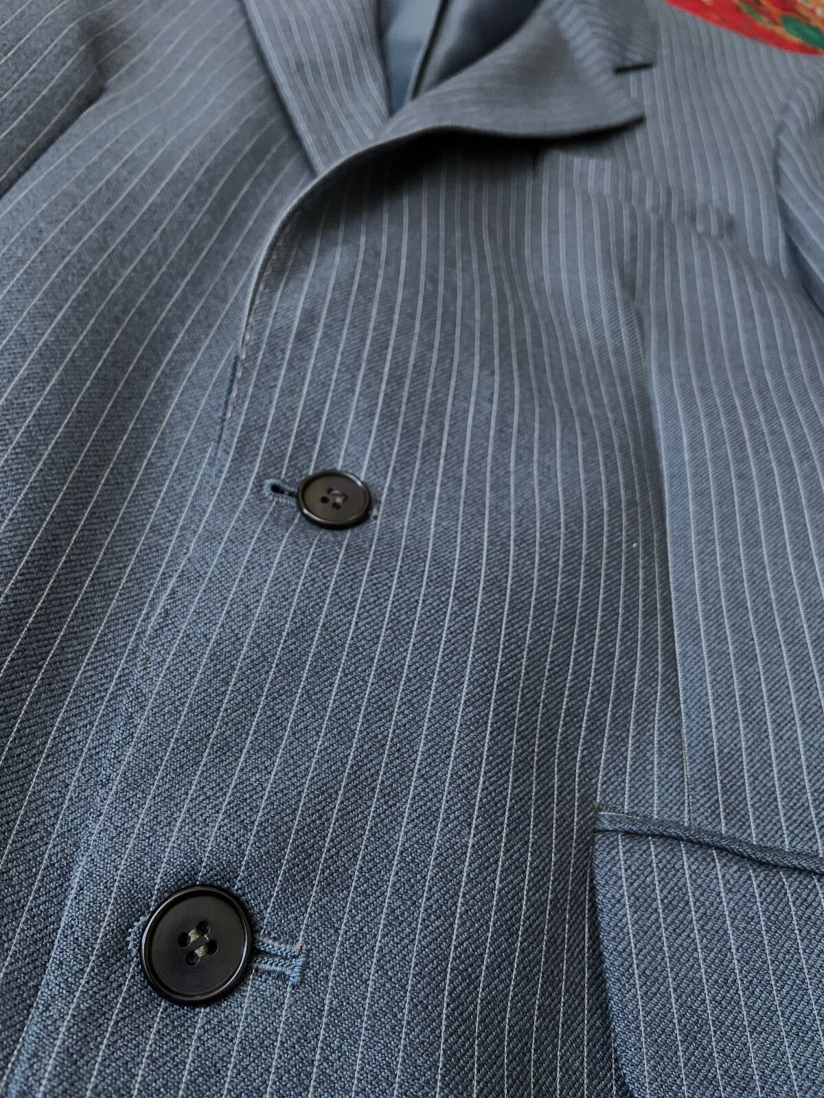 Vintage 1970s Dusty Blue 2 Piece Pinstripe Suit
