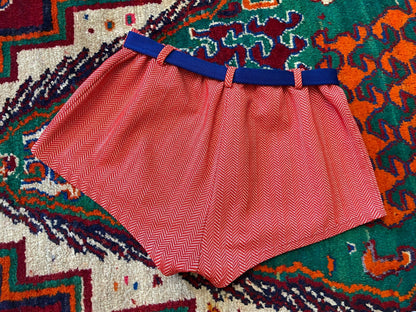 Vintage 1970s Red Chevron Belted Swim Shorts