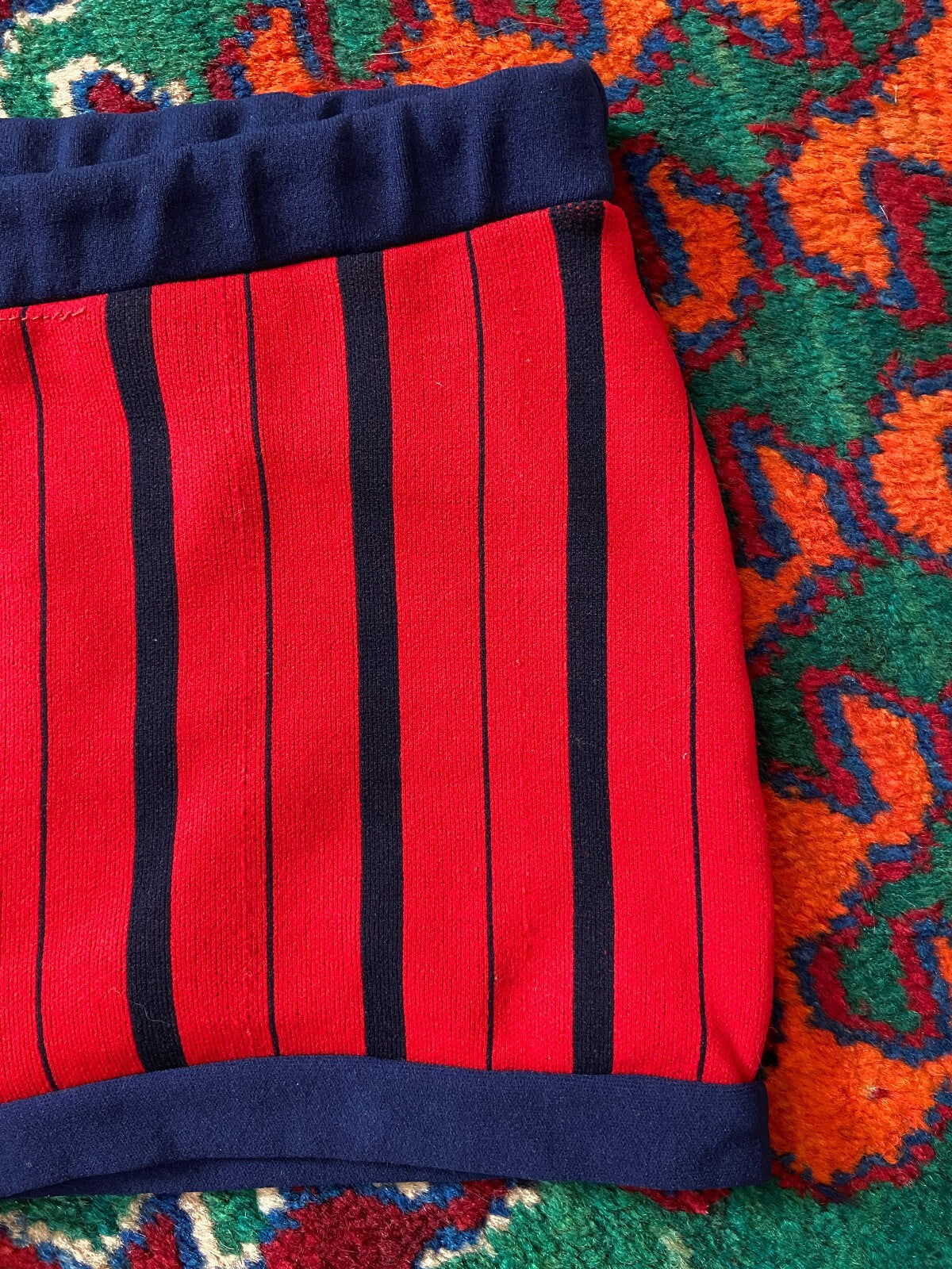 Vintage 1970s Red Navy Striped Swim Shorts