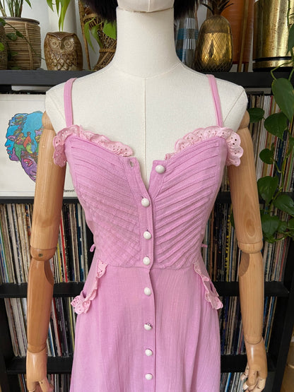 Vintage 1970s Pink Cheesecloth Summer Dress