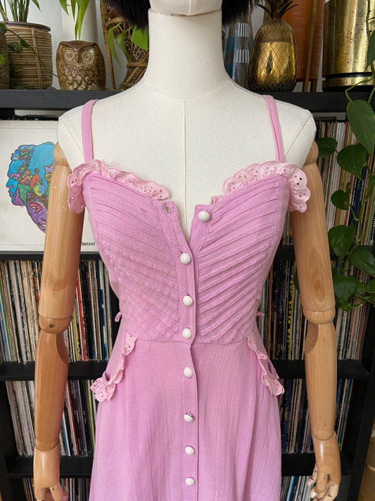 Vintage 1970s Pink Cheesecloth Summer Dress