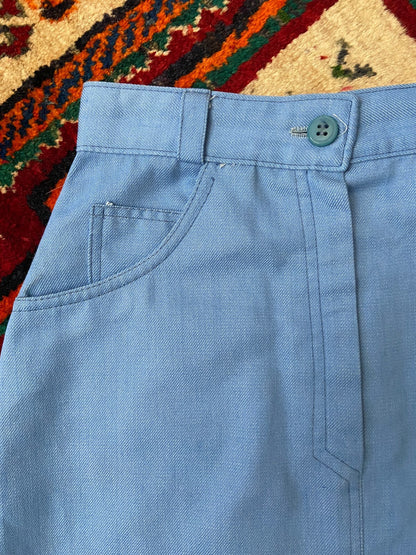 Vintage 1970s Blue A-Line Pocket Skirt