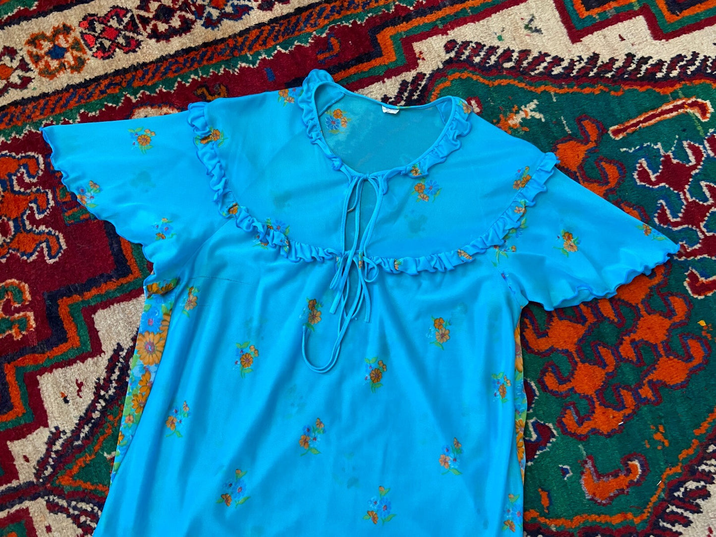 Vintage 1960s Blue Tie Up Night Dress