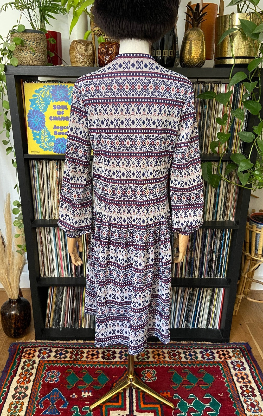 Vintage 1970s Folk Knit Drop Waist Dress
