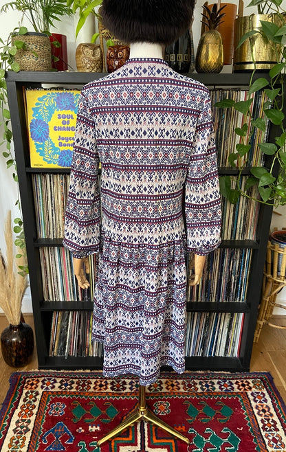 Vintage 1970s Folk Knit Drop Waist Dress