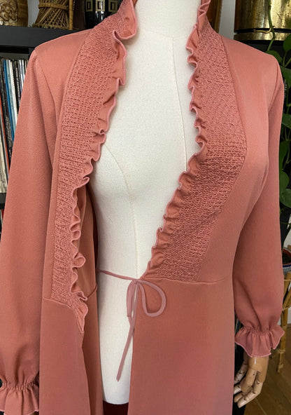 Vintage 1970s Salmon Pink Dressing Gown