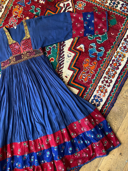 Vintage 1970s Blue Embroidered Afghan Dress