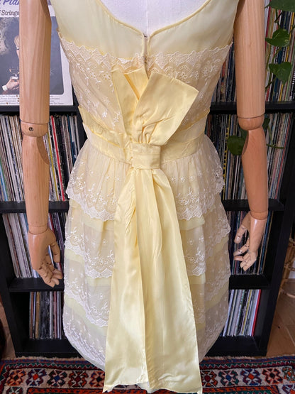 Vintage 1960s Pale Lemon Tiered Party Dress
