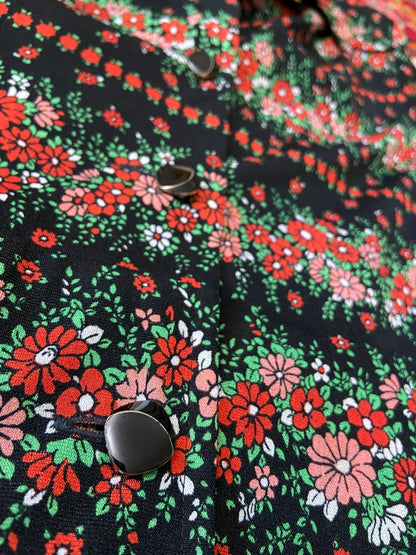 Vintage 1980s Japanese Floral Print Shirt Dress
