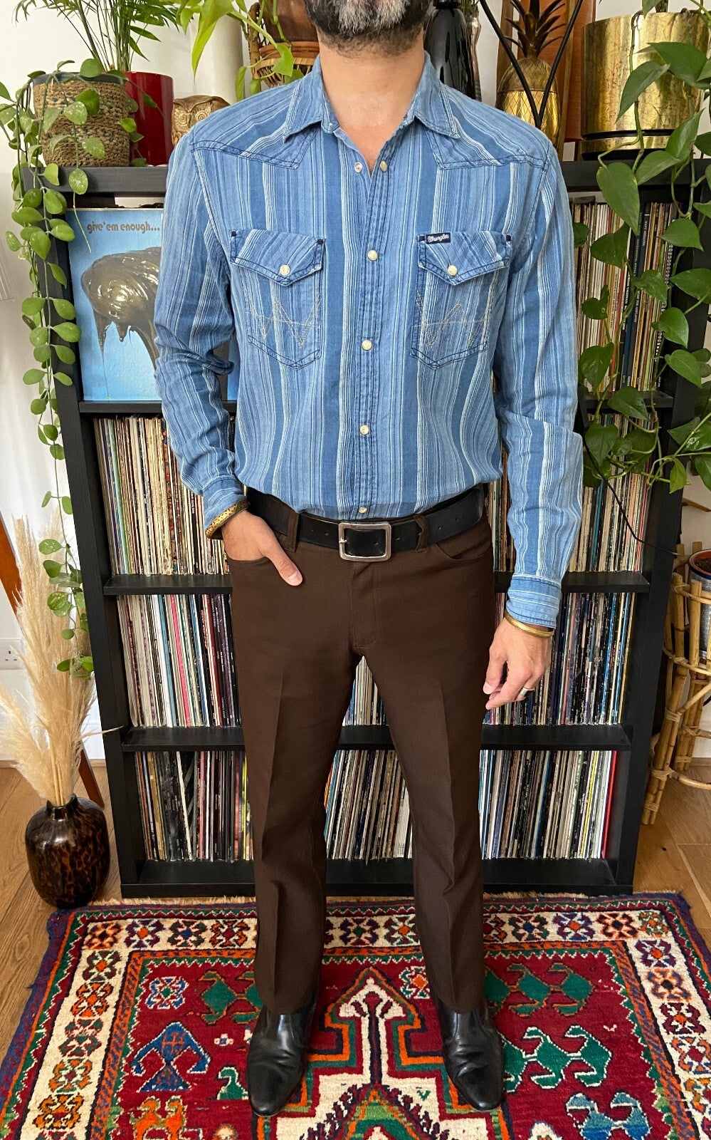 Vintage 90s Wrangler Striped Western Shirt
