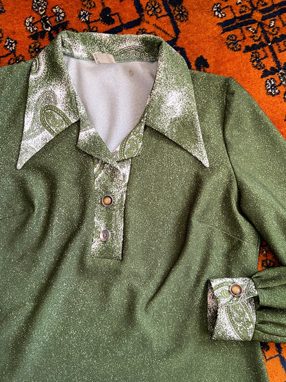 Vintage 1970s Green Dagger Collar Top