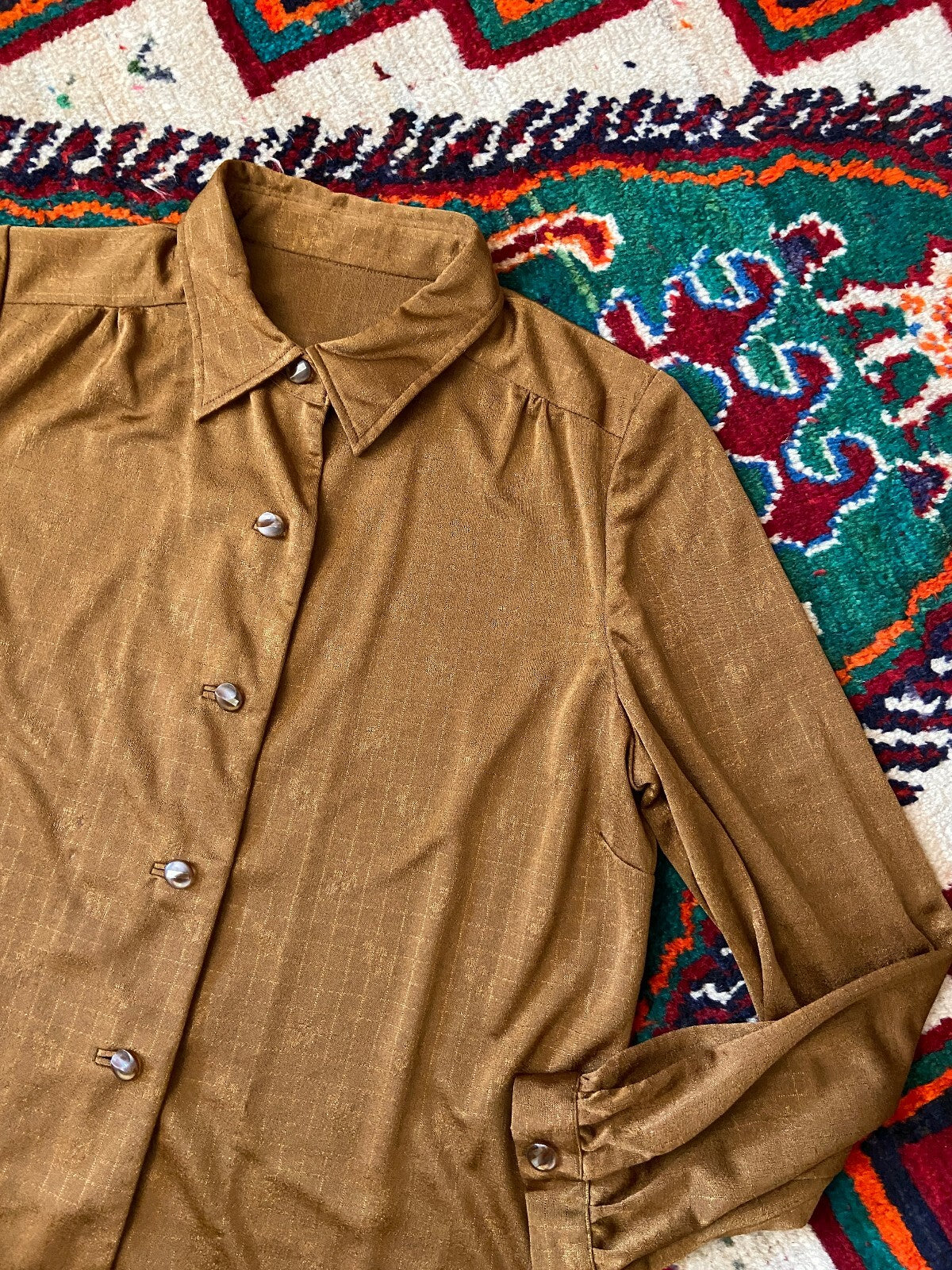 Vintage 1970s Bronze Brown Jersey Shirt