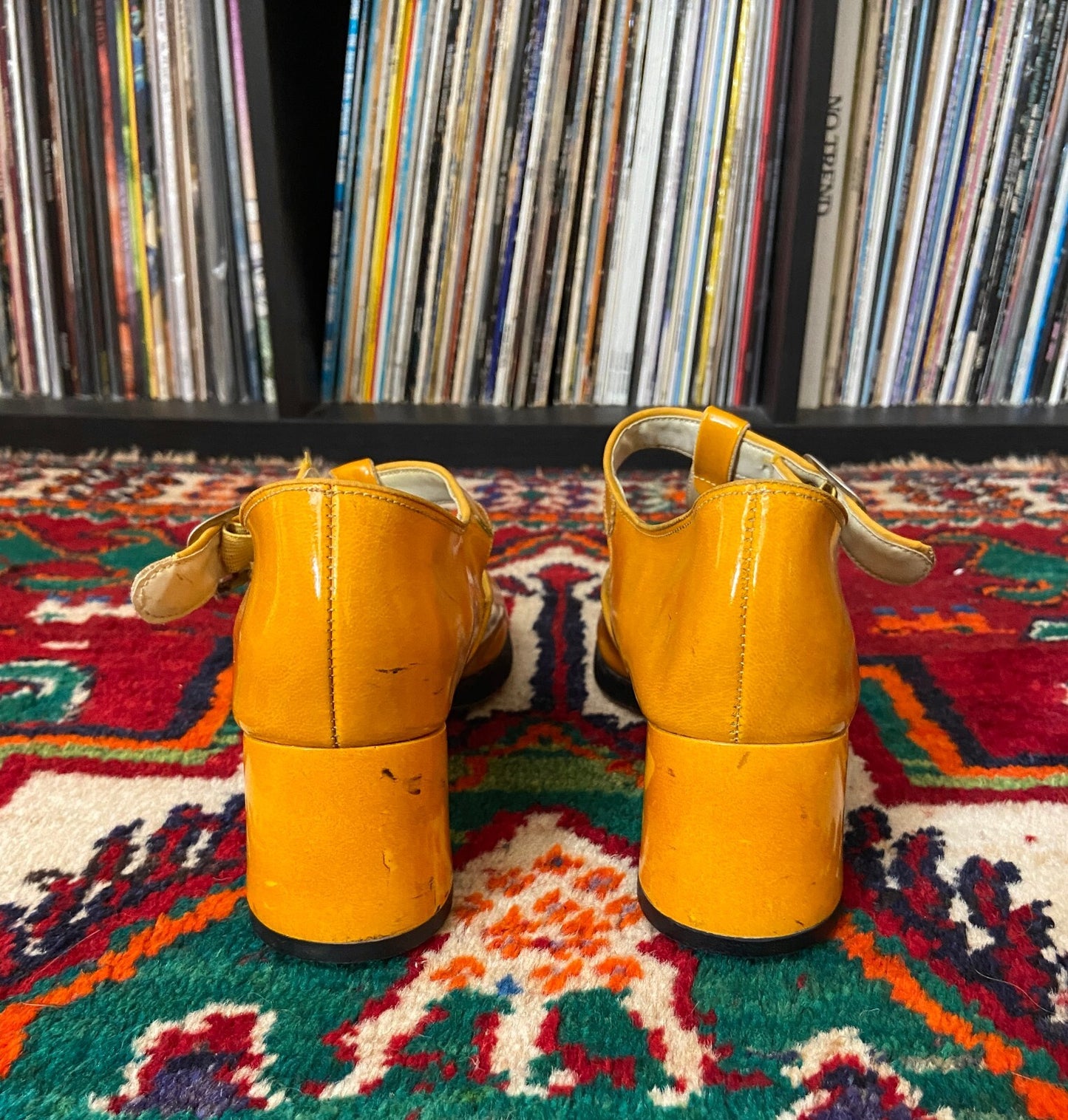 Vintage 1960s Orange Patent Mary Janes UK 5